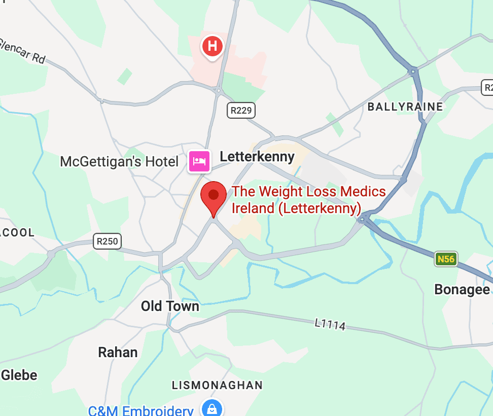 Map showing the Letterkenny clinic on Pearse Road, Co. Donegal