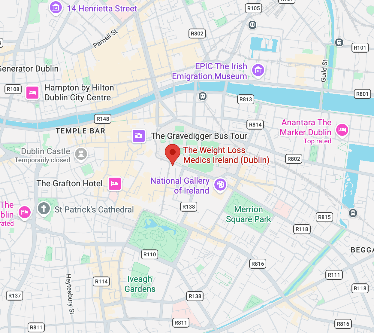 Map showing the Dublin clinic at Morrison Chambers, 32 Nassau Street, Dublin 2
